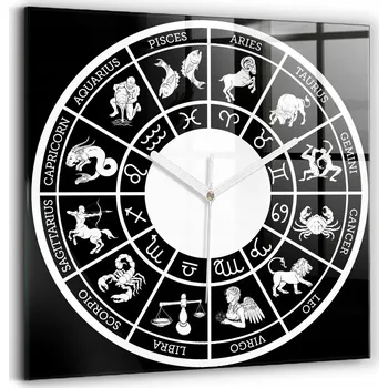 Hodiny Skleněné nástěnné hodiny s tichým chodem – Znamení zvěrokruhu, 30x30 cm