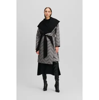 Dámský kabát KABÁT KARL LAGERFELD REVERSIBLE SOFT COAT BLACK / GREY KL MONOGRAM