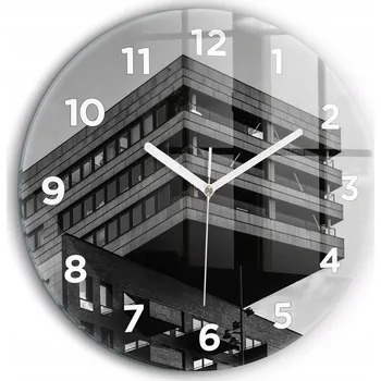 Hodiny Skleněné nástěnné hodiny do kanceláře s grafikou: Architektura Amsterdamu, průměr 60 cm