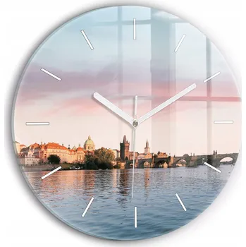Hodiny Moderní skleněné nástěnné hodiny s potiskem Karlův most v Praze průměr 30 cm