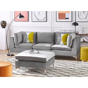 Pohovka Modulární 3místná pohovka s taburetem šedá sametová s kovovými nohami ve stylu glamour Beliani