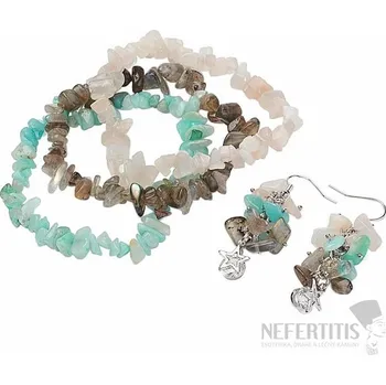 Šperk Sada tří náramků a náušnic - labradorit, amazonit a měsíční kámen