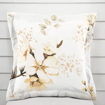 Povlak na polštářek Bavlněný povlak na polštář s lemem Sandra SA-582 Žluté květy s větvičkami na bílém 30 x 50 cm