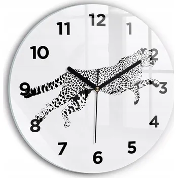 Hodiny Moderní skleněné hodiny s grafikou na zeď Silueta pantera kulatý průměr 30 cm