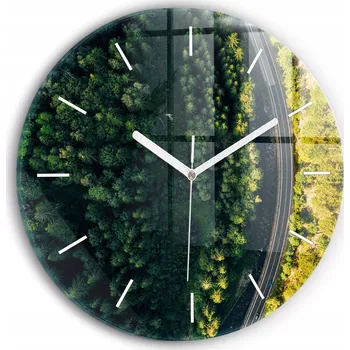 Hodiny Kulatý Skleněné nástěnné hodiny do kanceláře se vzorem Les z ptačí perspektivy průměr 30 cm