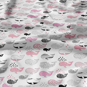 Dětská bavlněná látka metráž Velryba Růžová