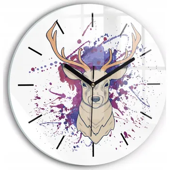 Obraz Tichá nástěnná skleněná hodina s ilustrací jelena kulatý průměr 30 cm