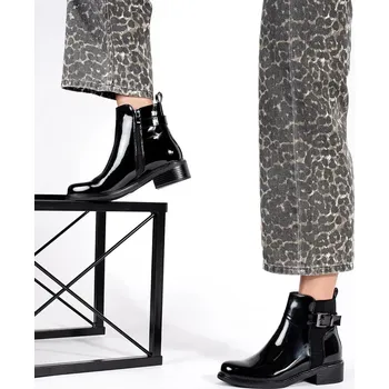 Dámské kozačky Lakované černé dámské štibletky, podpatek 3,5 cm YL131B/LAK Velikost: 37