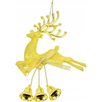 Vánoční dekorace ZLATÝ SOB SE ZVONEČKY ZÁVĚSNÁ DEKORACE VÁNOČNÍ OZDOBA NA STROMEČEK