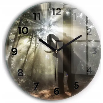 Hodiny Moderní skleněné nástěnné hodiny s potiskem Slon v džungli kulatý průměr 30 cm