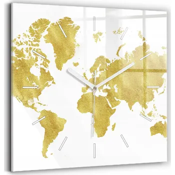 Hodiny Skleněné hodiny tvrzené Moderní nástěnné hodiny Zlatá mapa světa 30x30