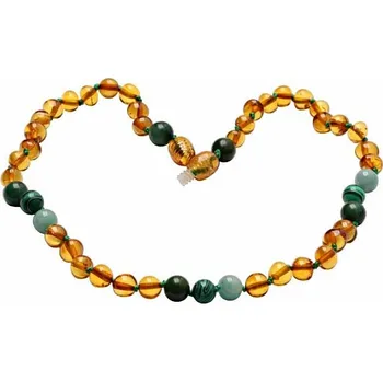 Náhrdelník Jantarové korálky pro děti s amazonitem, malachitem a jadeitem cca 32 cm