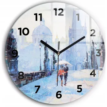 Hodiny Moderní skleněné nástěnné hodiny s potiskem Olejová malba průměr 60 cm