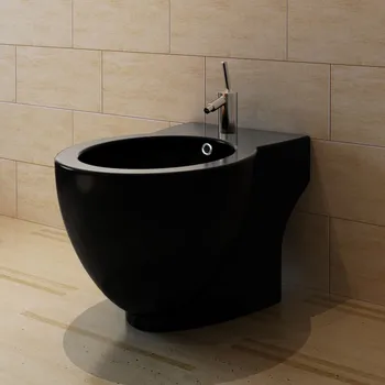 Bidet Keramický bidet kruhový s otvorem pro baterii, volně stojící - černý