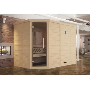 Sauna Bio sauna z masivního dřeva Weka Kemi rohová GT vel.2 vč. 7,5kW bio kamen a digitálního ovládání a grafitově šedými celoskleněnými dveřmi