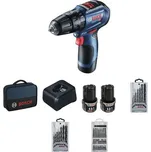 Aku vrtací šroubovák Bosch Professional GSB 12V-30 12 V 2 Ah, s rychloupínkou, sada včetně nabíječky a 2x aku