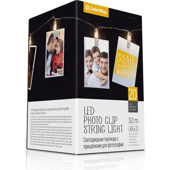 Vánoční dekorace COLORWAY LED fotokolíčky / 20 LED / délka 3 m / teplá bílá/ napájení 3x AA