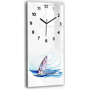 Hodiny Minimalistické skleněné nástěnné hodiny s grafikou Surfové prkno 30x60 cm