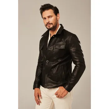 Pánská casual bunda Pánská kožená bunda černá (XXL - 60)