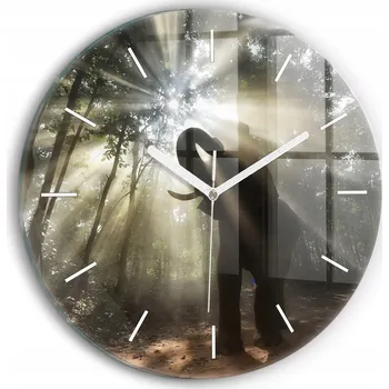 Hodiny Moderní skleněné nástěnné hodiny s potiskem Slon v džungli kulatý průměr 30 cm