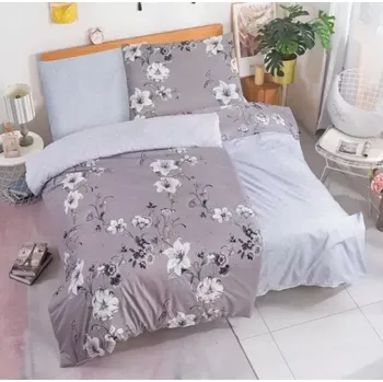 Povlečení Jahu povlečení mikrosatén Šedé květy 140x200+70x90 cm