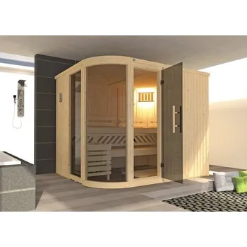 Sauna Bio sauna z masivního dřeva Weka Sara vel.2 vč. 9kW bio kamen a digitálního ovládání s oknem a grafitově šedými celoskleněnými dveřmi