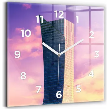 Hodiny Velké čtvercové nástěnné hodiny s motivem mrakodrapů ve Varšavě, 30x30 cm