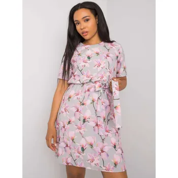 Dámské šaty Šedé květinové šaty s páskem -LK-SK-507646-2.29-grey Velikost: 48