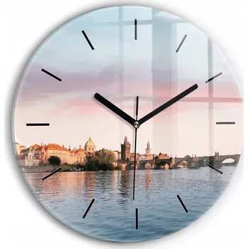 Hodiny Moderní skleněné nástěnné hodiny s potiskem Karlův most v Praze průměr 30 cm