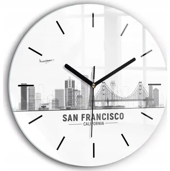 Hodiny Skleněné nástěnné hodiny do obýváku S Potiskem Panorama San Francisco průměr 60 cm