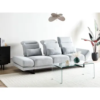 Pohovka Pohovka světle šedá polyesterové čalounění ocelové nohy nastavitelné boční opěrky a opěradlo nábytek obývací pokoj Beliani