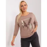 Tmavě béžové tričko s potiskem a 3/4 rukávem RV-BZ-8981.31P-dark beige Velikost: ONE SIZE