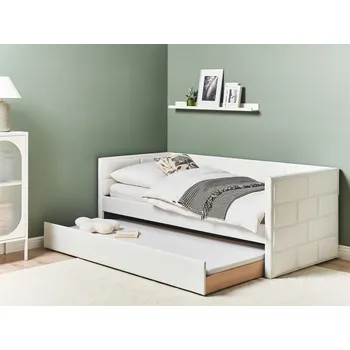 Postel Rozkládací postel krémová bílá sametová jednolůžková postel 90 x 200 cm s roštovým rámem moderní glamour styl Beliani