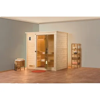 Sauna Finská sauna z masivního dřeva Weka Bergen GTF vel.1 vč. 7,5kW kamen a digitálního ovládání s oknem a celoskleněnými dveřmi v grafitové barvě