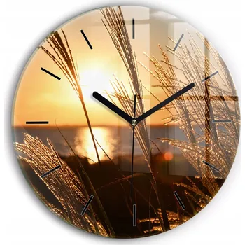 Hodiny Skleněné nástěnné hodiny do kanceláře s grafikou Pšenice ve zlatém slunci fi30 cm