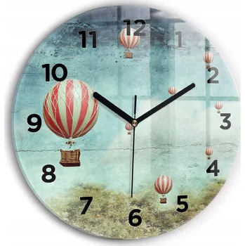 Hodiny Moderní skleněné hodiny s grafikou na zeď Malované balóny kulatý průměr 30 cm