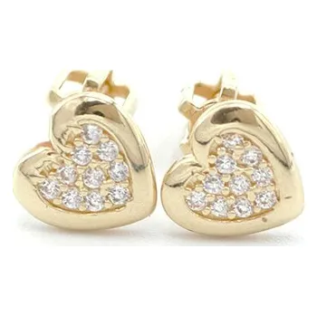 Náušnice Zlaté náušnice srdíčka se zirkony na šroubek 1,30g