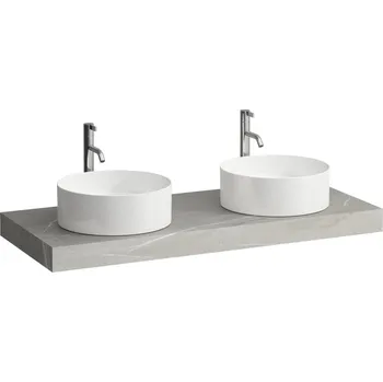 Deska pod umyvadlo Arun - umyvadlová deska 1200, s výřezem vlevo a vpravo, tloušťka 80 mm, vč. otvoru pro baterii, včetně 2 nástěnných držáků H4191291517701