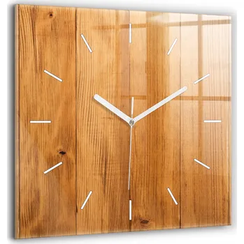 Hodiny Velké tvrzené skleněné moderní nástěnné hodiny - dřevěná prkna 60x60 cm