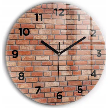 Hodiny Moderní skleněné nástěnné hodiny s potiskem Cihlová zeď kulatý průměr 30 cm
