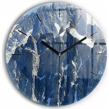 Hodiny Tiché skleněné nástěnné hodiny Hory Alpy v zimě kulatý černé ručičky průměr 60 cm