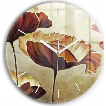 Hodiny Moderní skleněné nástěnné hodiny s potiskem Malované vlčí máky kulatý průměr 30 cm