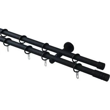 Garnýž Dvojitá garnýž sada válec kovová Ø 20 mm 200 cm černá