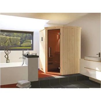Sauna Bio sauna z masivního dřeva Weka Kiruna GT vel.1 vč. 3,6kW bio kamen a digitálního ovládání bez oken s celoskleněnými dveřmi v grafitové barvě