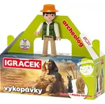 EFKO IGRÁČEK Archeolog figurka egyptské vykopávky maska faraona a soška Bastet