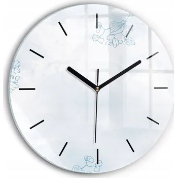 Hodiny Moderní skleněné nástěnné hodiny s potiskem Náčrt rostlin kulatý průměr 30 cm