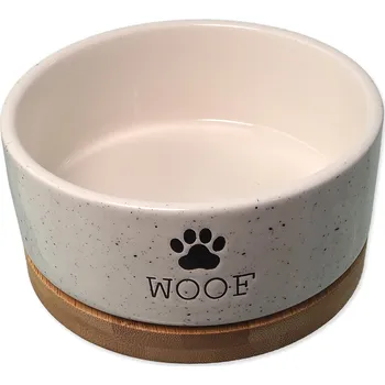 Miska pro psa Miska Dog Fantasy keramická bílá WOOF s podtáckem 13x5,5cm, 400ml