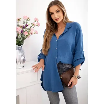 Dámská košile Bavlněná Mušelínová dámská košile 65622-7 džínově modrá univerzální L/XL/XXL 100% bavlna PLUS SIZE (univerzální )