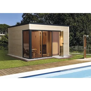 Sauna Venkovní sauna Weka Cubilis vč. 7,5kW bio kamen a digitálního ovládání s celoskleněnými dveřmi s grafitově šedým vzhledem