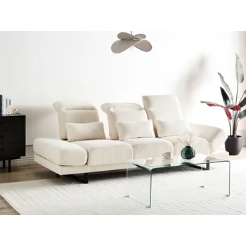 Pohovka Pohovka světle béžová manšestrové čalounění ocelové nohy nastavitelné boční opěrky a opěradlo nábytek obývací pokoj Beliani